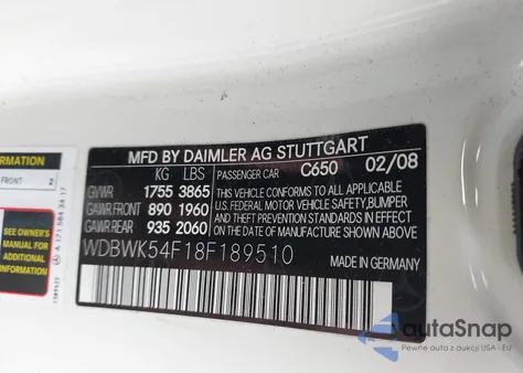 2008 Mercedes-Benz Slk 280 z USA, uszkodzony, nr VIN WDBWK54F18F189510